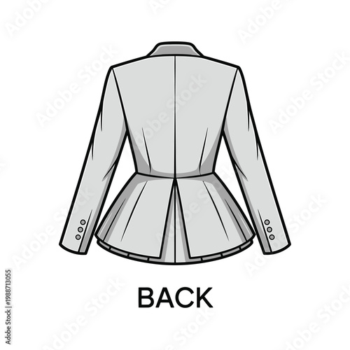 Technical fashion illustration of a grey women s tailored blazer back view