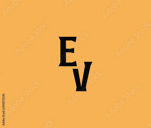 A picture of a black isolated E and V fully visible centered on a plain orange background next to each other period