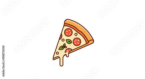 A Delicious Pizza Slice With Cheese, Pepperoni, And Basil Cartoon Illustration