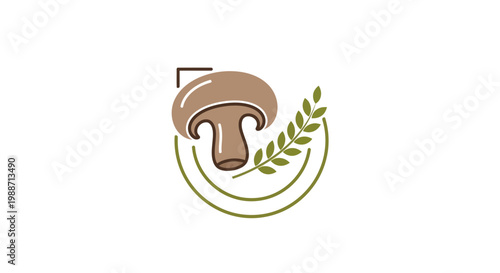 A Modern Mushroom Emblem Surrounded By Greenery in Minimalistic Style