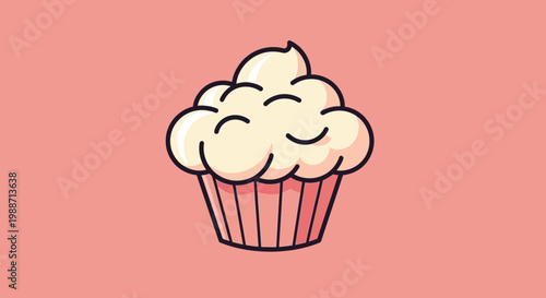 A Delightful Cartoon Cupcake Illustration on a Pinkish Background Art Design