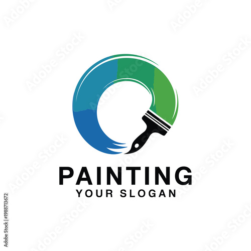 Abstract logo featuring a paintbrush forming a circular swirl with text