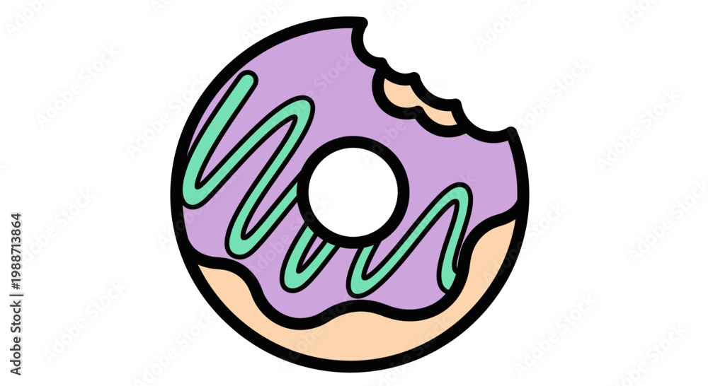 Obraz premium A Delightful Illustrated Purple Glazed Donut With a Single Bite Taken Out