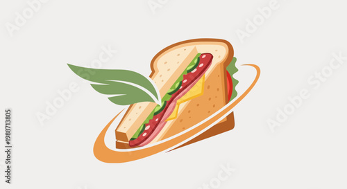 A Savory Sandwich Served With Winged Leaf Creative Illustration Design Concept
