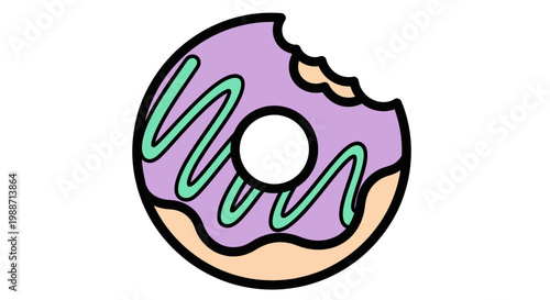 A Delightful Illustrated Purple Glazed Donut With a Single Bite Taken Out