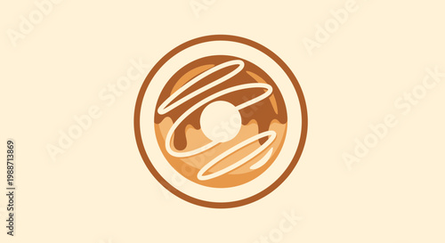 A Delightful Illustrated Image Of A Chocolate Donut With White Drizzle On a Creamy Background