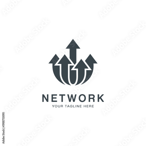 Abstract network logo with multiple arrows pointing upwards text below