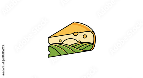 A Slice Of Cheese Integrating A Landscape And Representing Fresh Rural Flavors