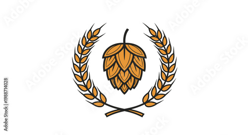 A Classic Emblem of Beer Production Featuring Hops and Wheat Stalks in Simple Outlines