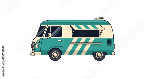 A Delightful Teal And Cream Food Truck Illustration With Artistic Vector Graphics
