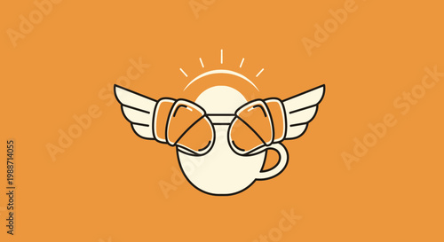 A Coffee Cup With Wings And Sun Symbolizing Good Start And Energy, Creative Concept