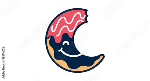A Delightful Vector Illustration Depicting a Moon-Shaped Donut With a Cheerful Expression