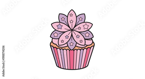 A Florette Cupcake Decorated With Floral Accents and Stellar Sparkles Illustration