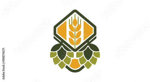 Abstract Barley And Hops Design For Craft Brewery Logo, Brand, And Business Concept
