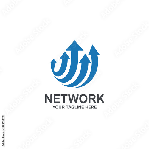Abstract logo featuring blue arrows forming a circular network design