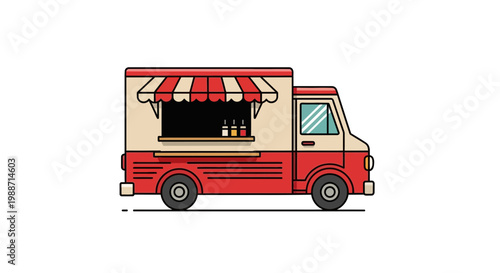 A Vibrant Crimson And Cream Colored Food Truck, Serving Up Culinary Delights On Wheels
