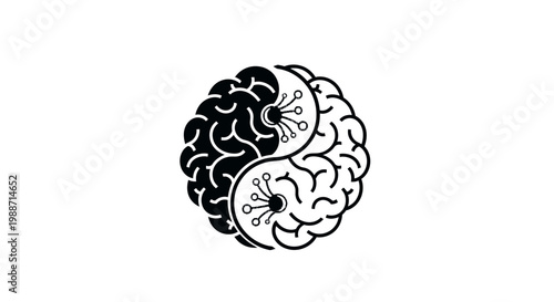Abstract Brain Illustration Fusion of Technology, Thinking And Yin Yang Concept