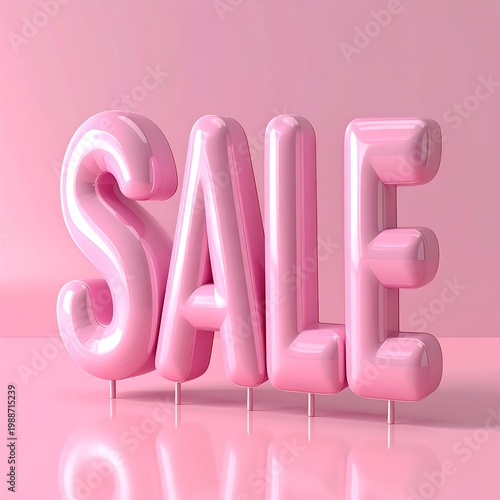 Pink sale sign with balloons.