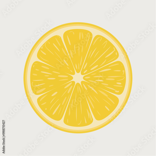 The vibrant yellow lemon slice illustration showcases a cut citrus fruit on a neutral surface