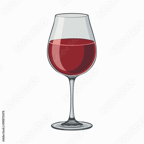 A wine glass filled with red wine stands alone on a table indoors in a lifestyle setting with people nearby enjoying drinks and food.