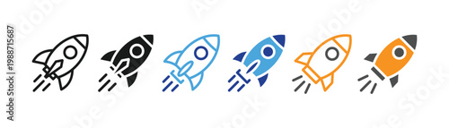 Rocket icon set vector illustration, launch spaceship spacecraft symbols for startup business growth and fast flying concept