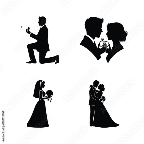 Couple in wedding dress and suit celebrating their love with romantic embrace