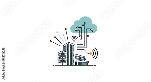 Cityscape with cloud and network connections.