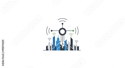 Cityscape with wireless communication technology.