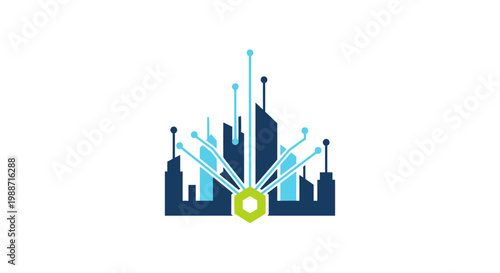 Cityscape with modern technology integration.