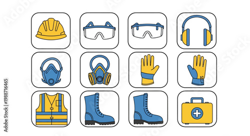 Safety equipment icons on white background.