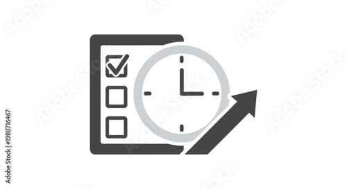 A checklist with clock and arrow.