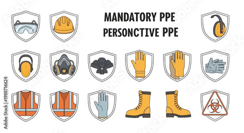 Personal Protective Equipment Icons Set.