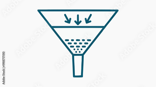A minimalist vector graphic illustration of a funnel with arrows and dots