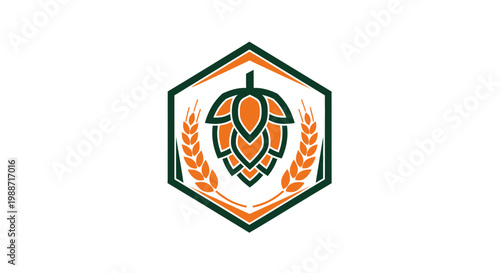 Abstract Brewing Illustration Featuring Hops and Wheat Inside A Geometric Form