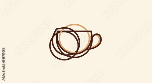 Abstract Coffee Cup Outline Icon On Soft Beige Background For Graphics