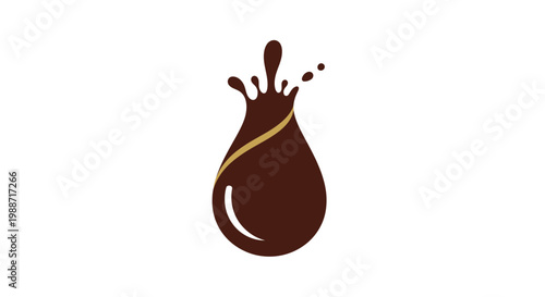 Abstract Chocolate Drop Splash Design With Golden Line Illustration and White Background