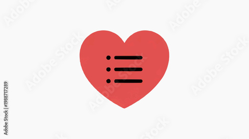 A minimalist red heart icon with lines and dots on a white background