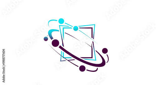 Abstract Digital Logo Design With Orbital Shapes And Box Frame Structure