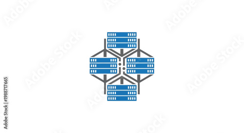 Abstract Data Center Logo Depicting Network Servers Integrated In A Connected System