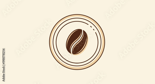 Abstract Coffee Bean Icon In Circular Frame And Minimalist Beige Background Design
