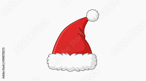 A festive red Santa hat with white fur trim and pom-pom on a plain background