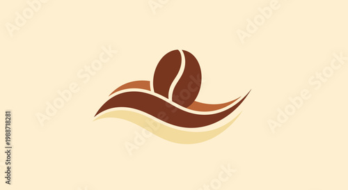 Abstract Coffee Bean Logo Depicting Wave-like Shapes in Warm Tones Against Beige Background