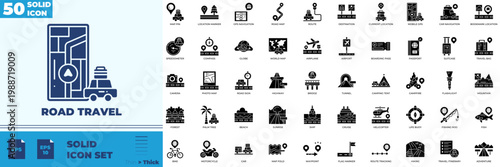 Road Travel Solid Editable Icons set