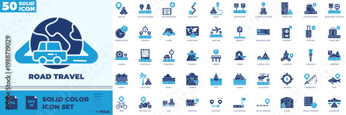 Road Travel Solid Color Editable Icons set