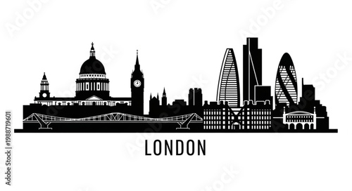 London Skyline Silhouette Famous Landmarks Buildings Cityscape.