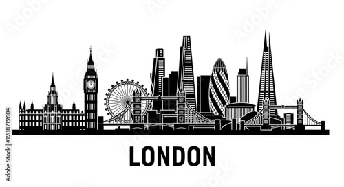 London Skyline Silhouette with Famous Landmarks 1.