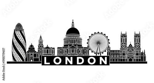 Canvas Print London Skyline Silhouette Famous Landmarks Cityscape Illustration
