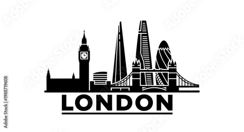 London Skyline Silhouette Famous Landmarks Vector Illustration 1.