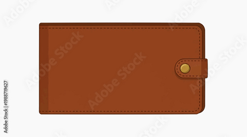 A minimalist vector illustration of a brown leather wallet with a gold snap closure