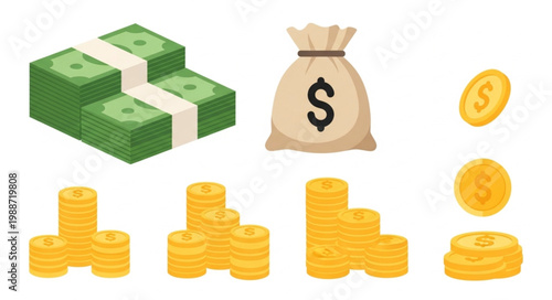 Money and Coins Collection Isometric Illustration.